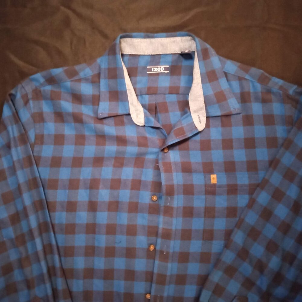 Izod Blue Flannel Button Down Shirt -Size XL Extra Large - Picture 2 of 4